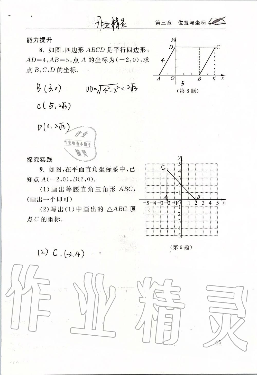 2019年数学配套练习册八年级上册北师大版 第45页