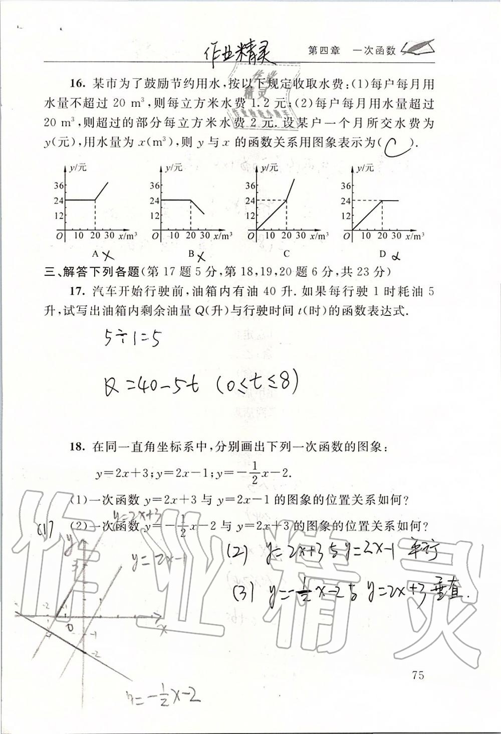 2019年数学配套练习册八年级上册北师大版 第75页