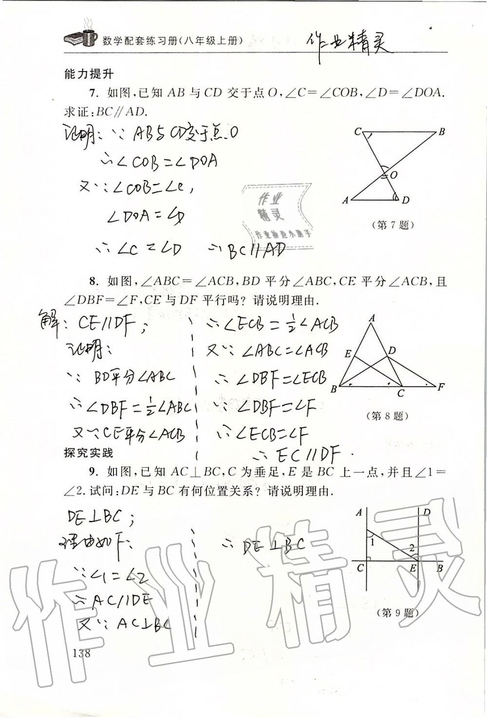 2019年数学配套练习册八年级上册北师大版 第138页