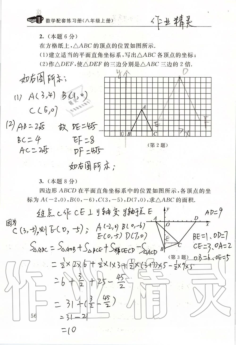 2019年数学配套练习册八年级上册北师大版 第56页