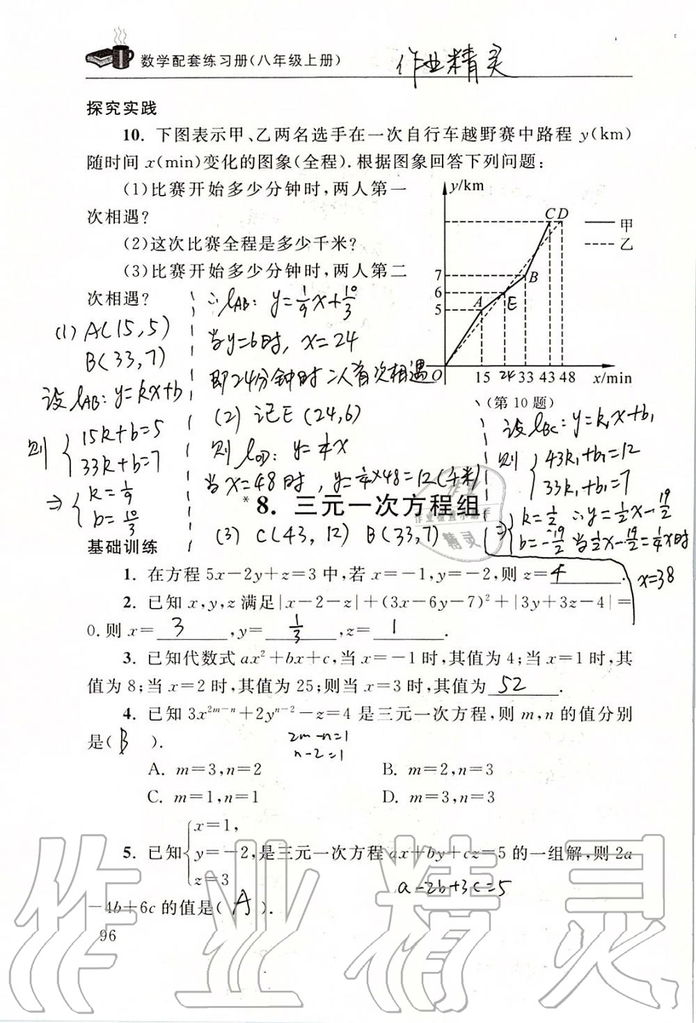 2019年数学配套练习册八年级上册北师大版 第96页