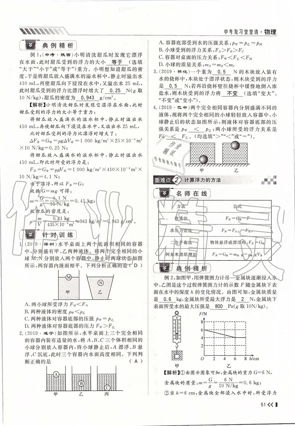 2019年名师学案中考复习堂堂清九年级物理全一册人教版 第51页