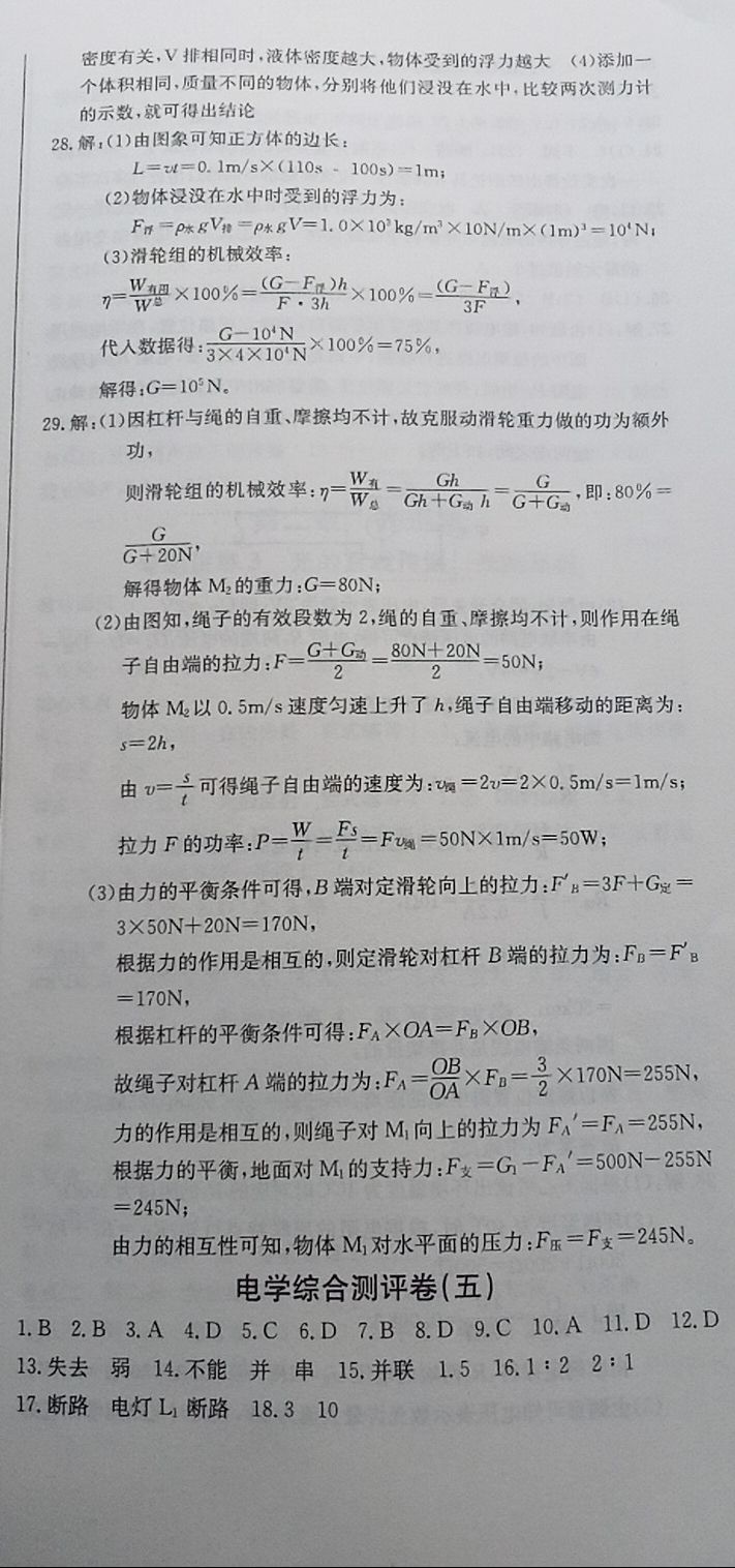 2020年思維新觀察九年級物理下冊人教版 參考答案第5頁