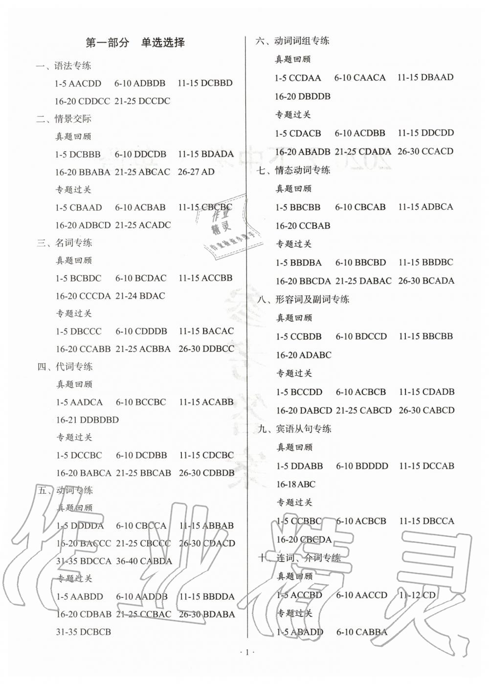 2020年天下中考專題總復(fù)習(xí)英語武漢專版 第1頁