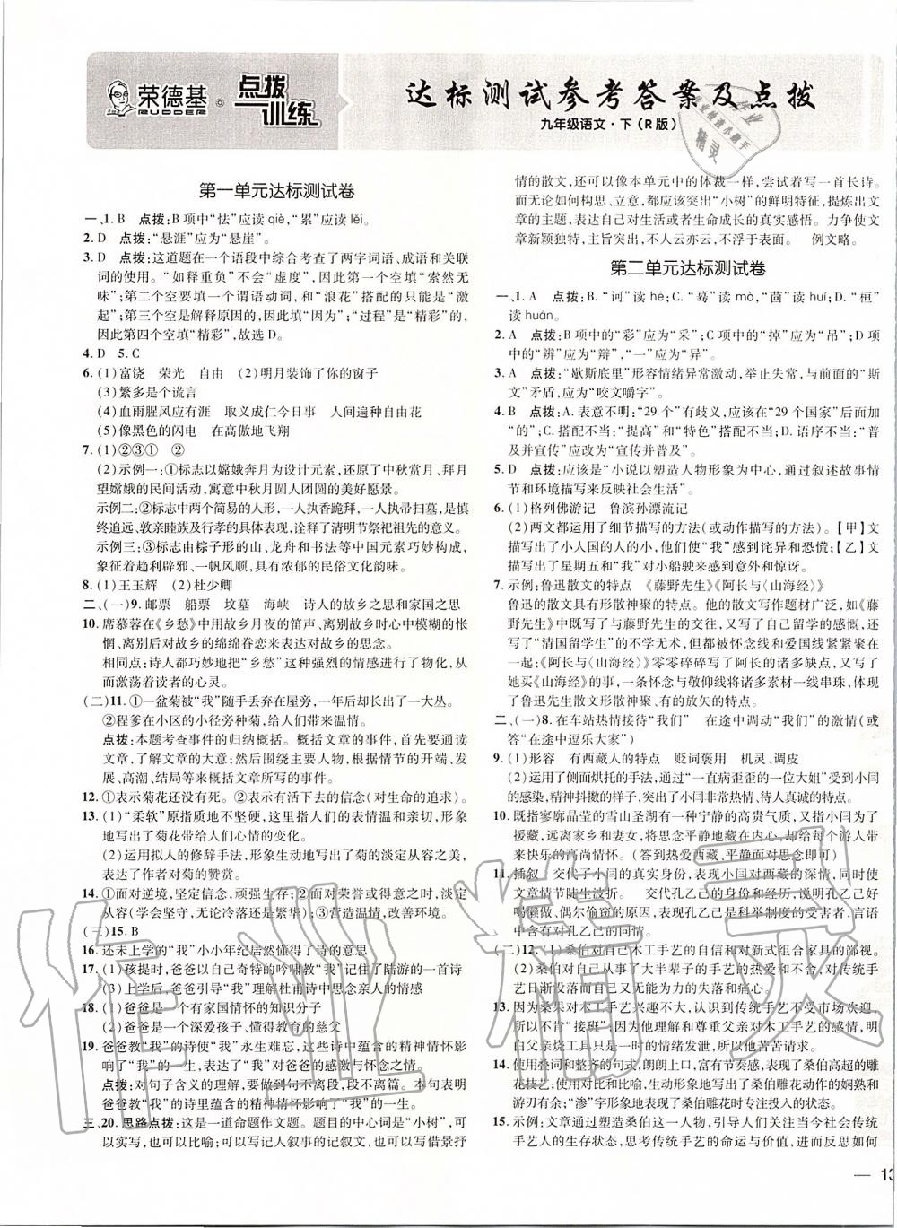 2020年点拨训练九年级语文下册人教版 第1页