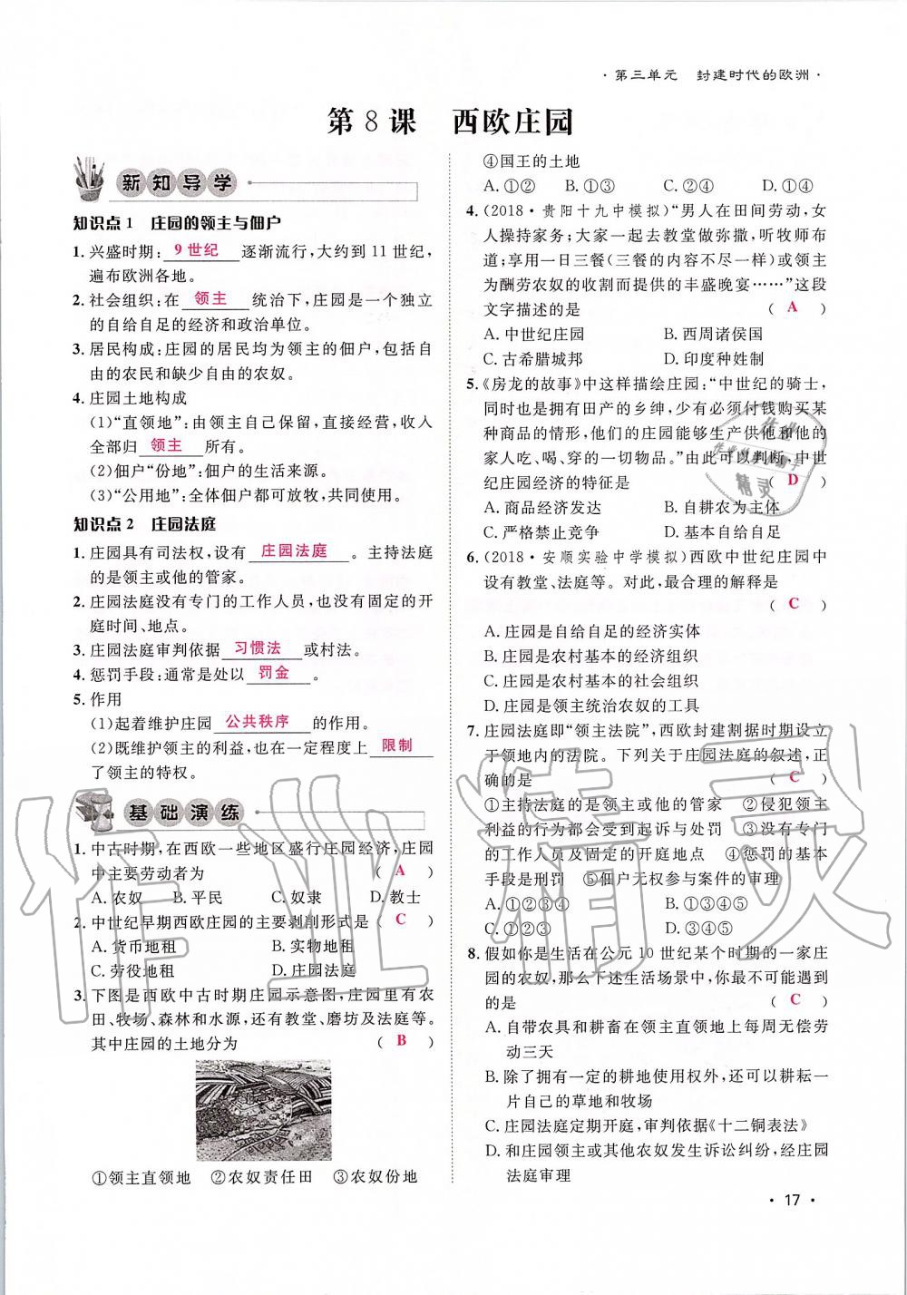 2019年導(dǎo)學(xué)與演練九年級歷史全一冊人教版貴陽專版 第17頁