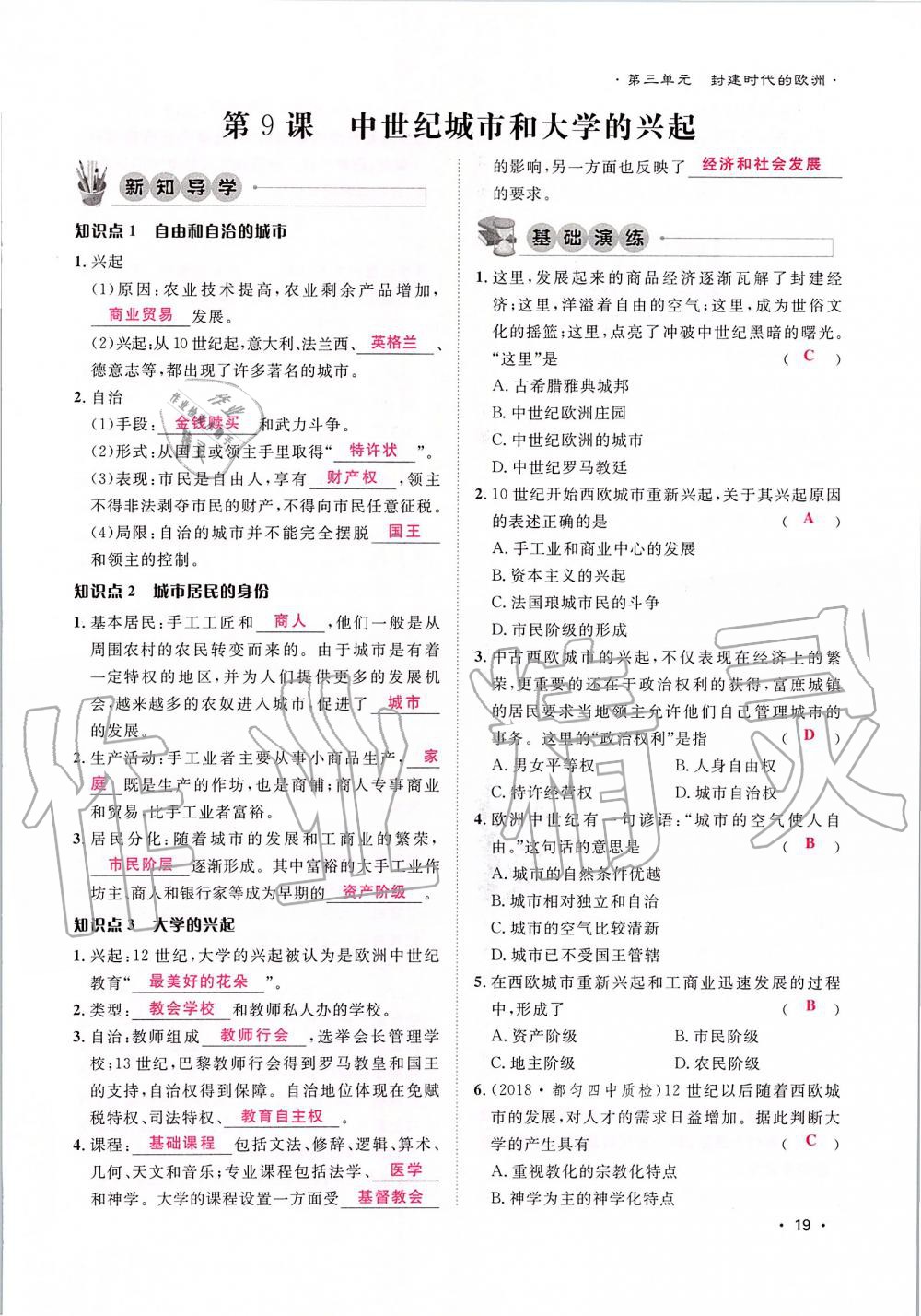 2019年导学与演练九年级历史全一册人教版贵阳专版 第19页