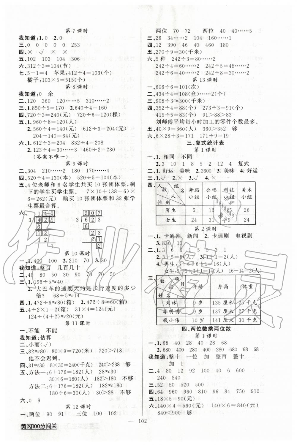 2020年黃岡100分闖關(guān)三年級(jí)數(shù)學(xué)下冊(cè)人教版 第2頁(yè)