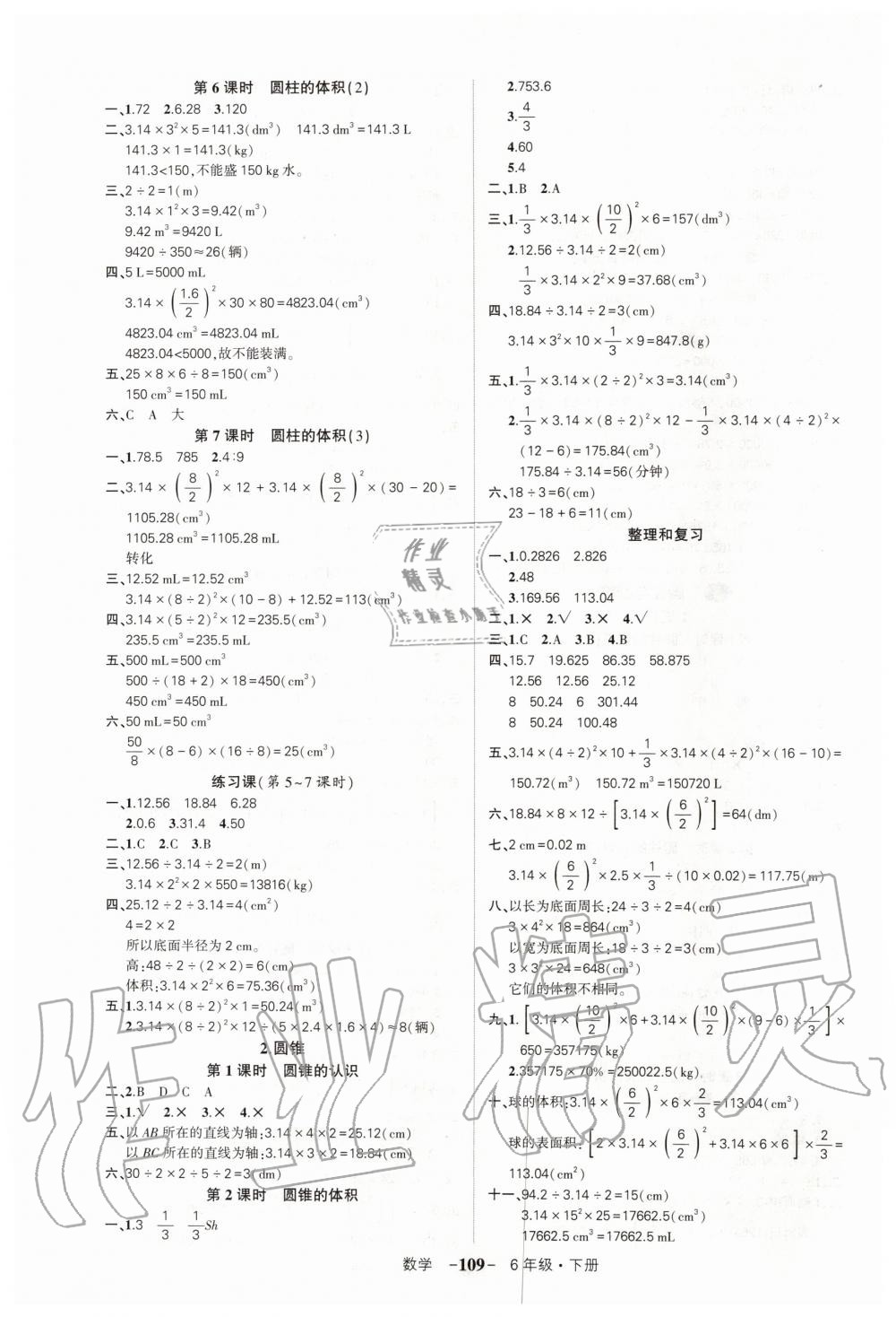 2020年创优作业100分六年级数学下册人教版 第3页