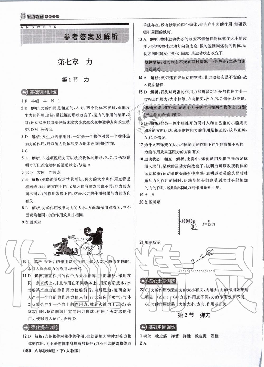 2020年1加1轻巧夺冠优化训练八年级物理下册人教版双色提升版 第1页