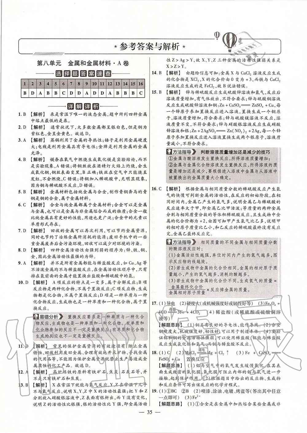 2020年金考卷活页题选九年级化学下册人教版 第1页