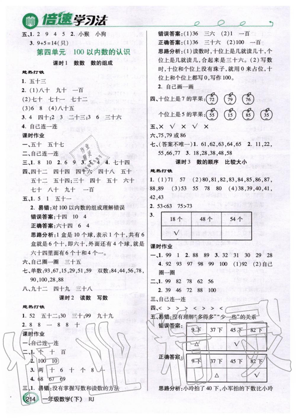 2020年倍速學(xué)習(xí)法一年級數(shù)學(xué)下冊人教版 第3頁