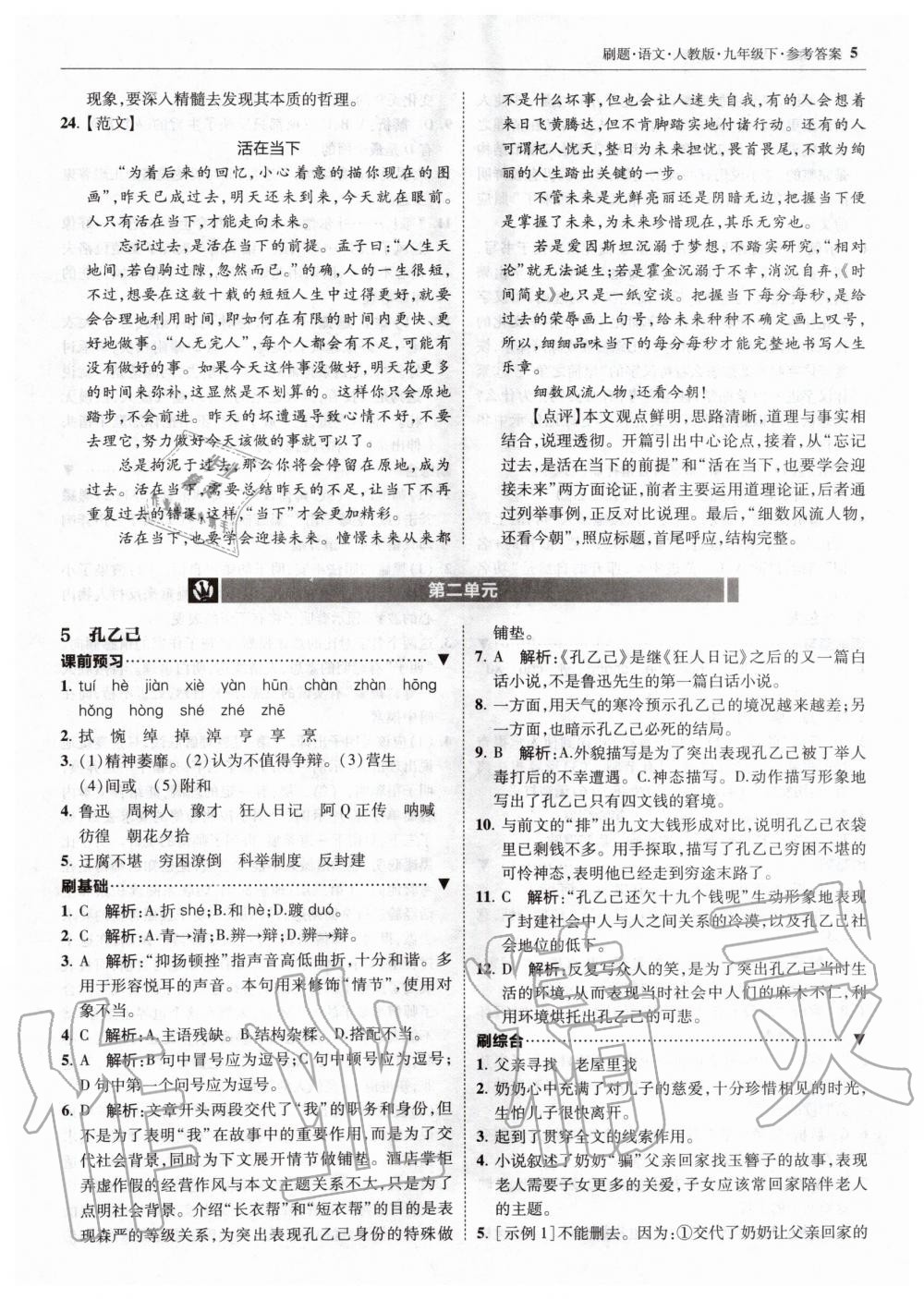 2020年北大綠卡刷題九年級(jí)語文下冊(cè)人教版 第5頁