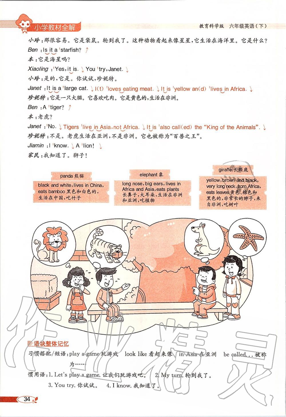 2020年课本六年级英语下册教科版三起&nbsp;第34页