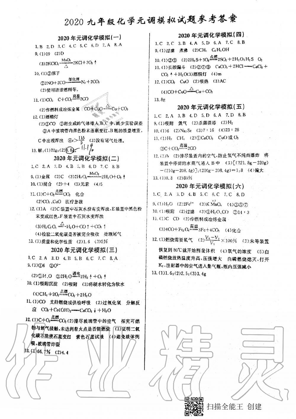 2020年新观察元调模拟试题九年级化学 第1页