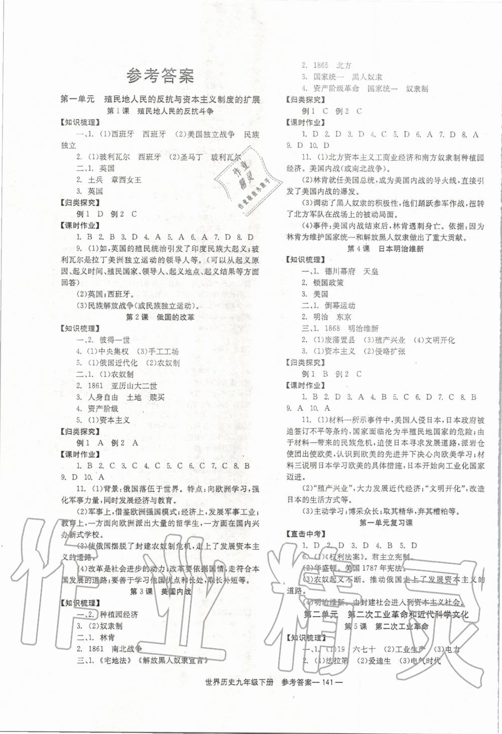 2020年全效學(xué)習(xí)學(xué)業(yè)評價方案九年級世界歷史下冊人教版 第1頁