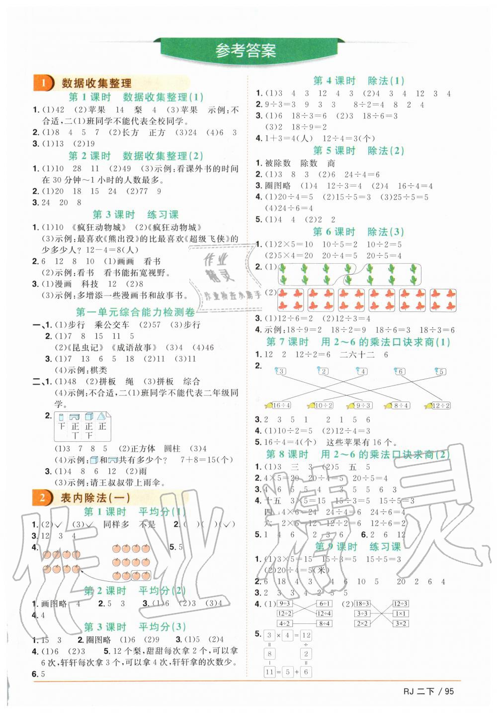 2020年阳光同学课时优化作业二年级数学下册人教版 第1页