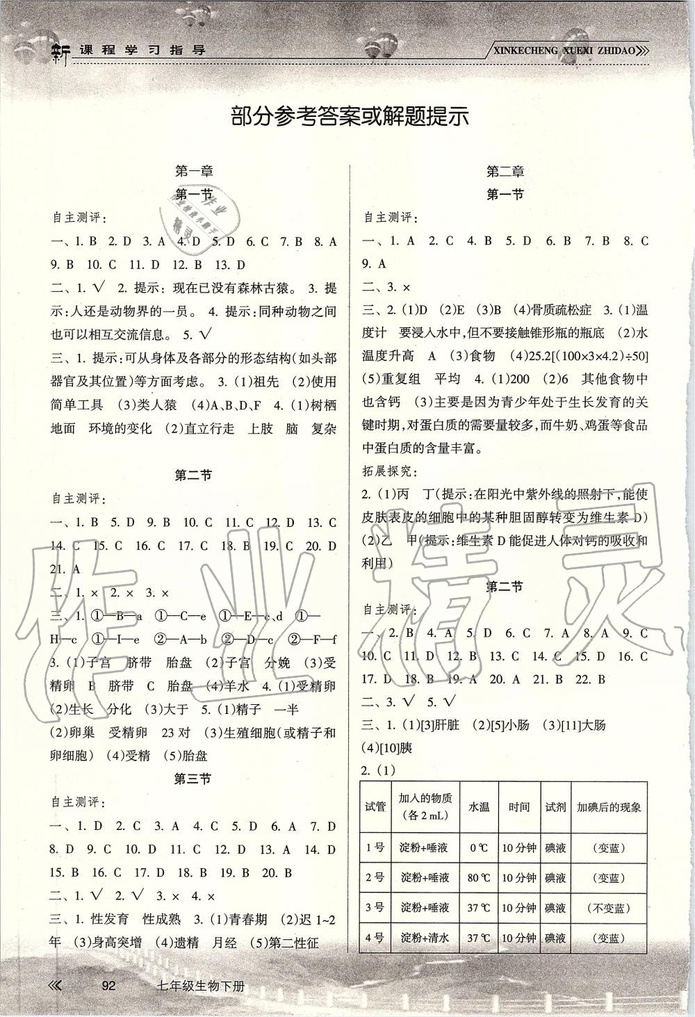 2019年新课程学习指导七年级生物下册人教版南方出版社 第1页