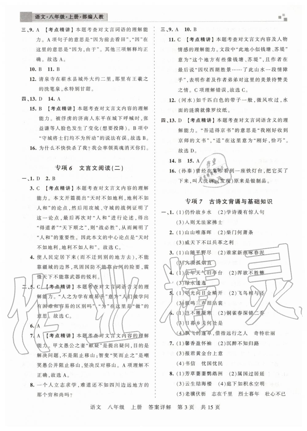 2019年王朝霞期末真題精編八年級語文上冊人教版武漢專版 第3頁