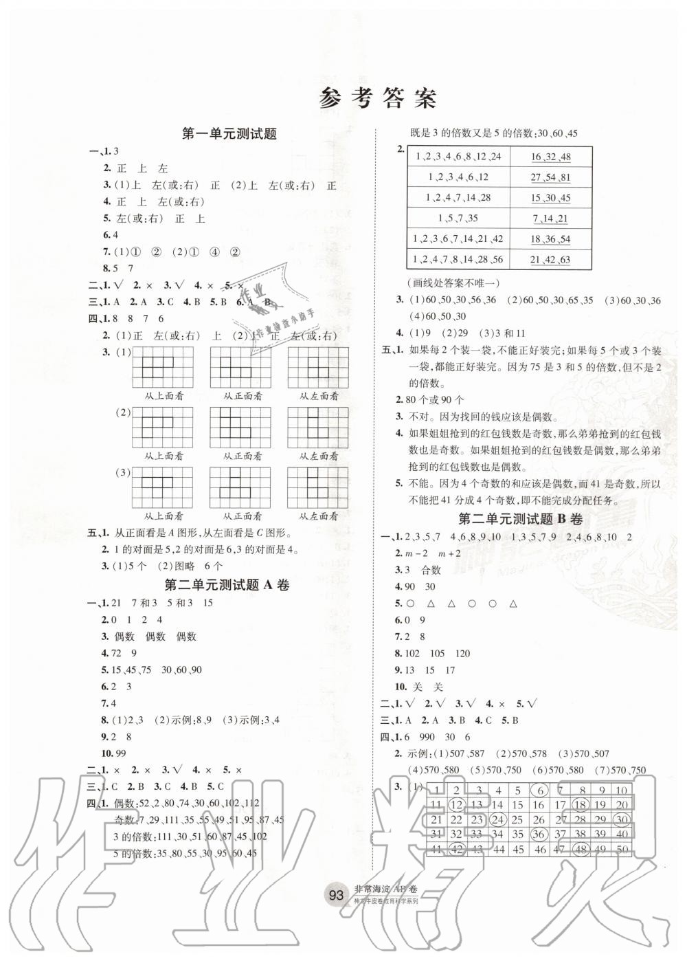 2020年海淀單元測(cè)試AB卷五年級(jí)數(shù)學(xué)下冊(cè)人教版 第1頁