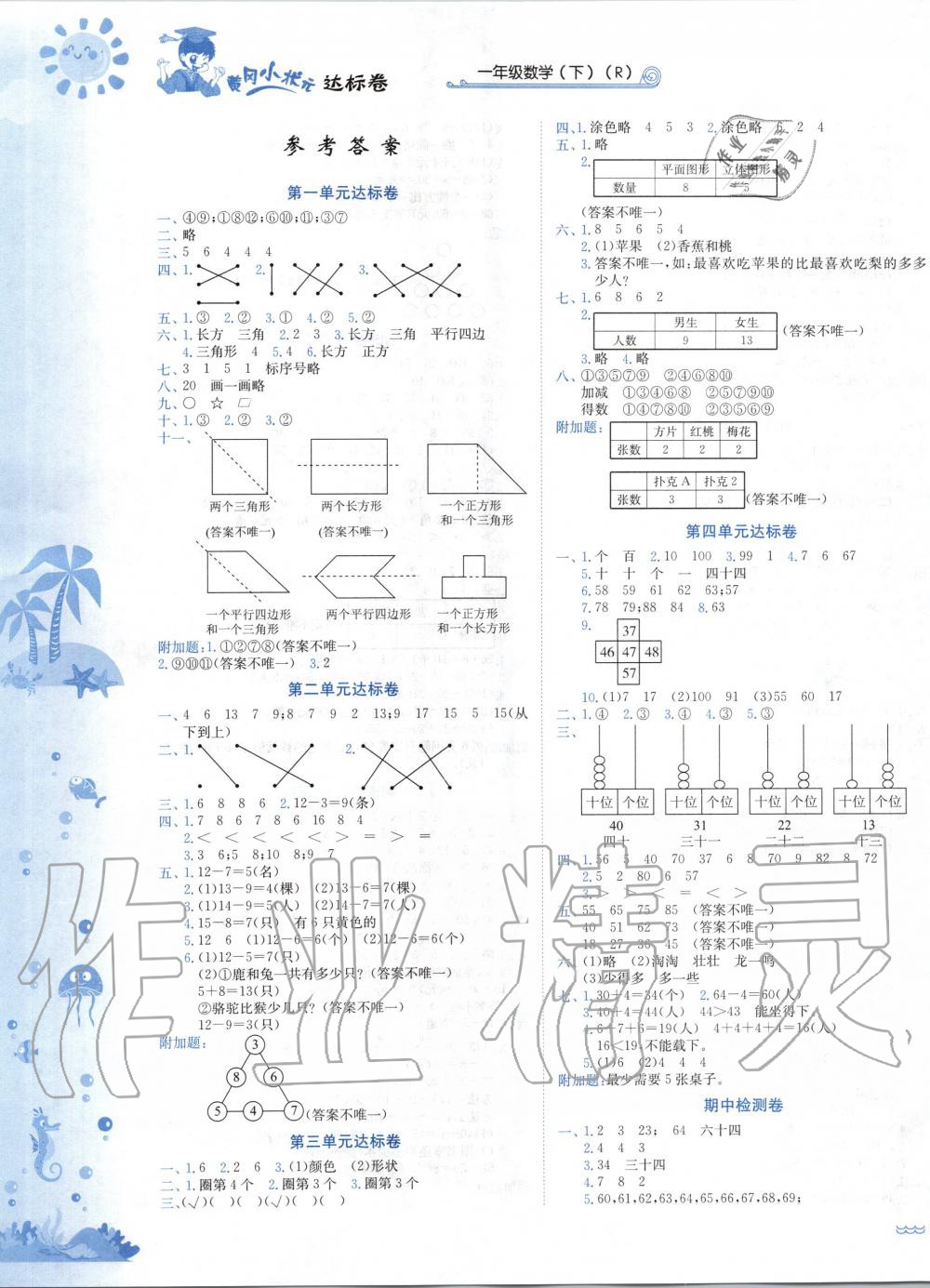 2020年黃岡小狀元達標卷一年級數(shù)學下冊人教版 第1頁