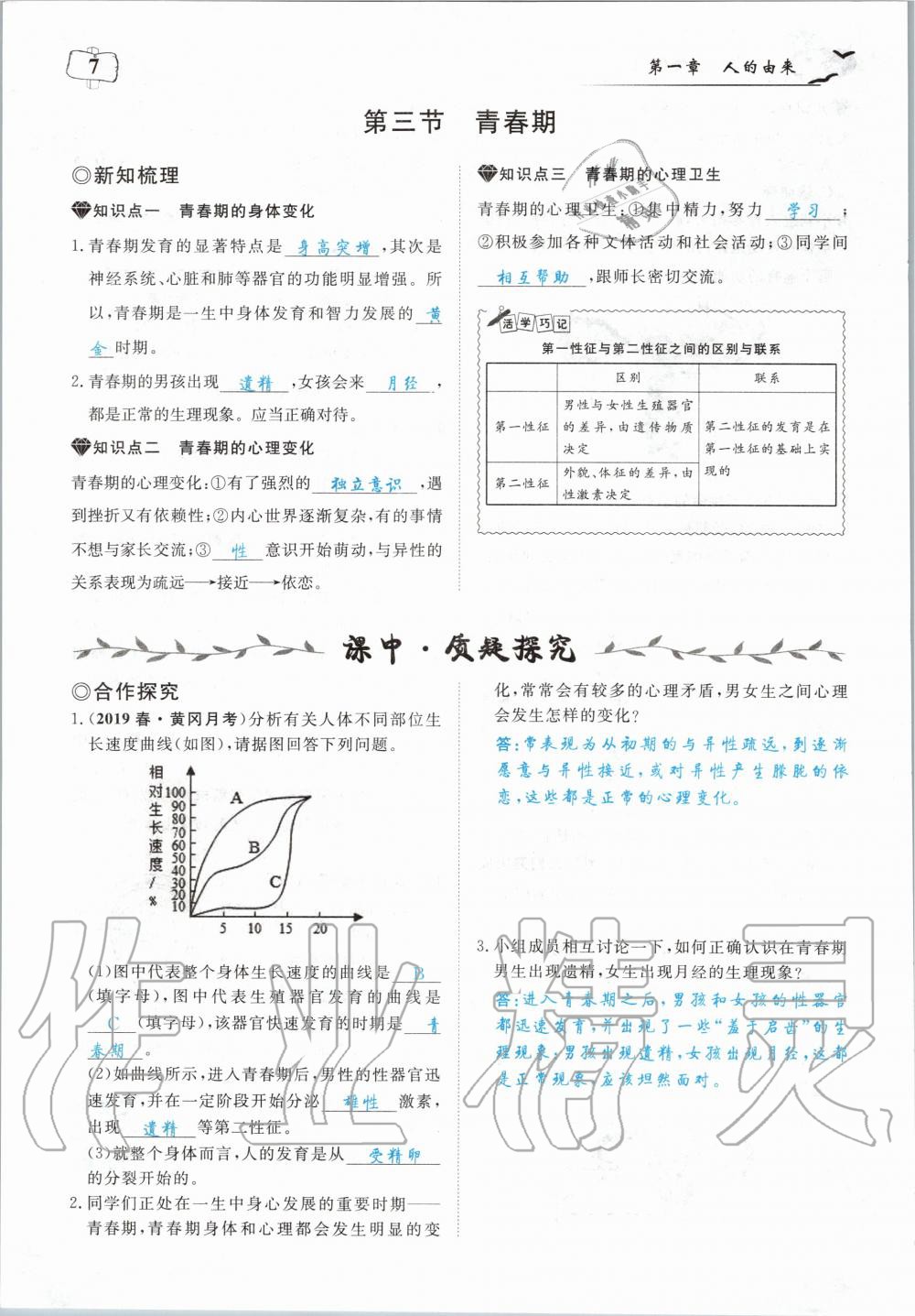 2020年351高效課堂導(dǎo)學(xué)案七年級(jí)生物下冊(cè)人教版 第7頁