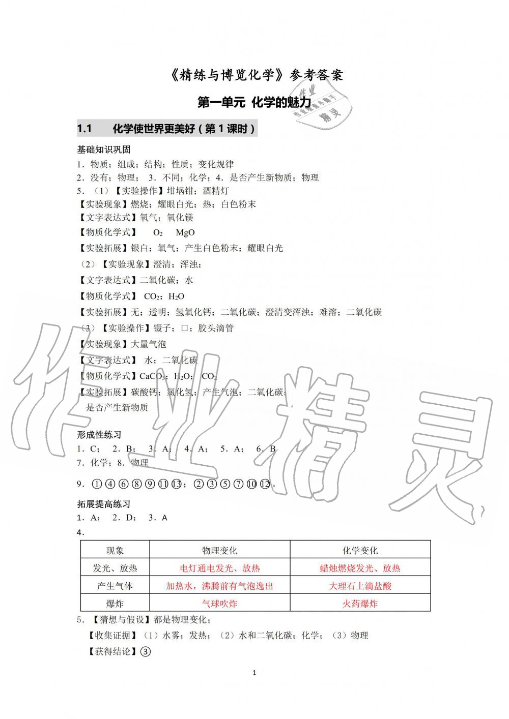 2019年化学精练与博览九年级第一学期沪教版 第1页