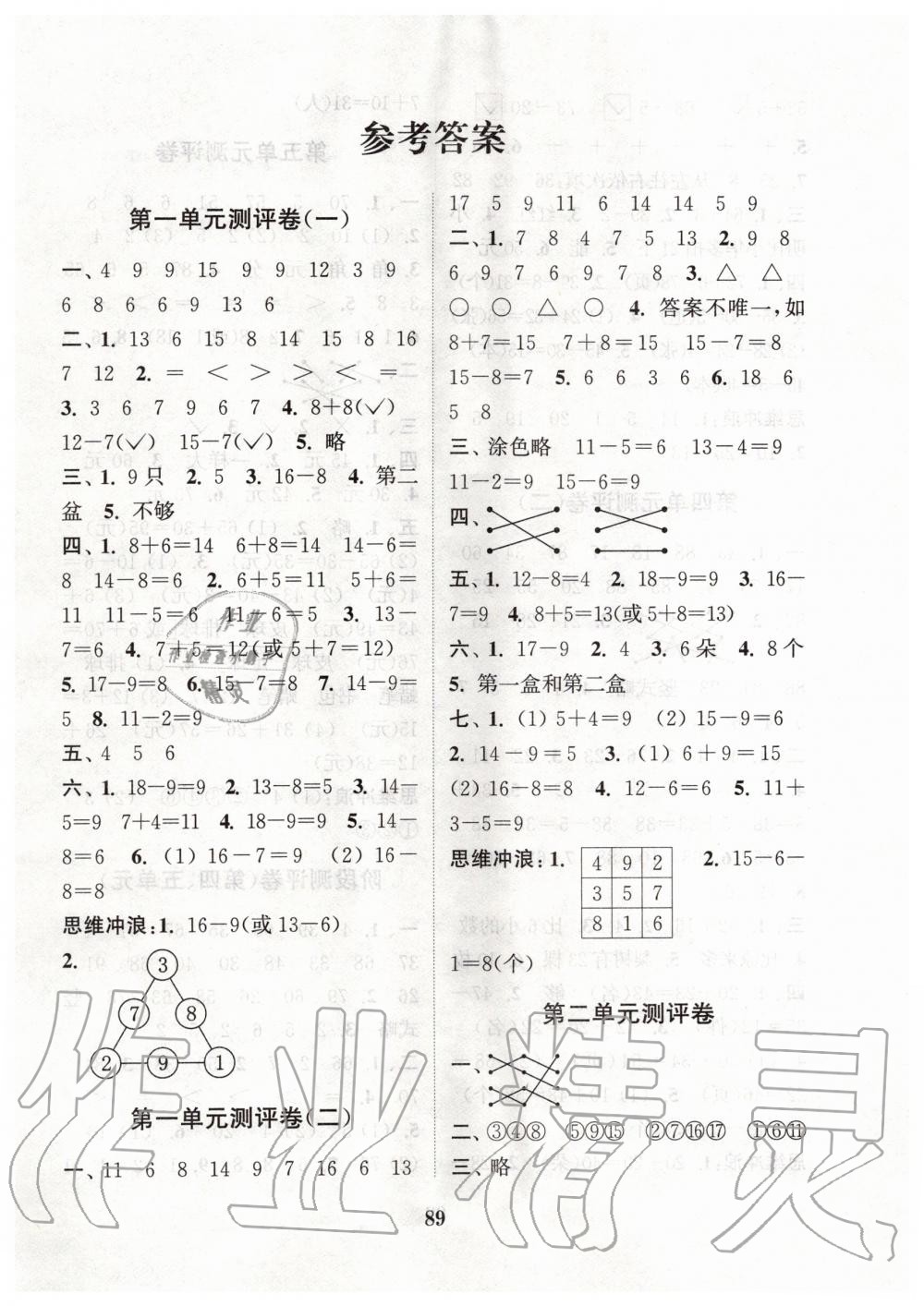 2020年通城學(xué)典小學(xué)全程測評卷一年級數(shù)學(xué)下冊蘇教版 第1頁