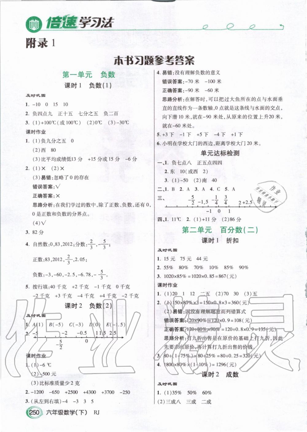 2020年倍速學(xué)習(xí)法六年級(jí)數(shù)學(xué)下冊(cè)人教版 第1頁(yè)