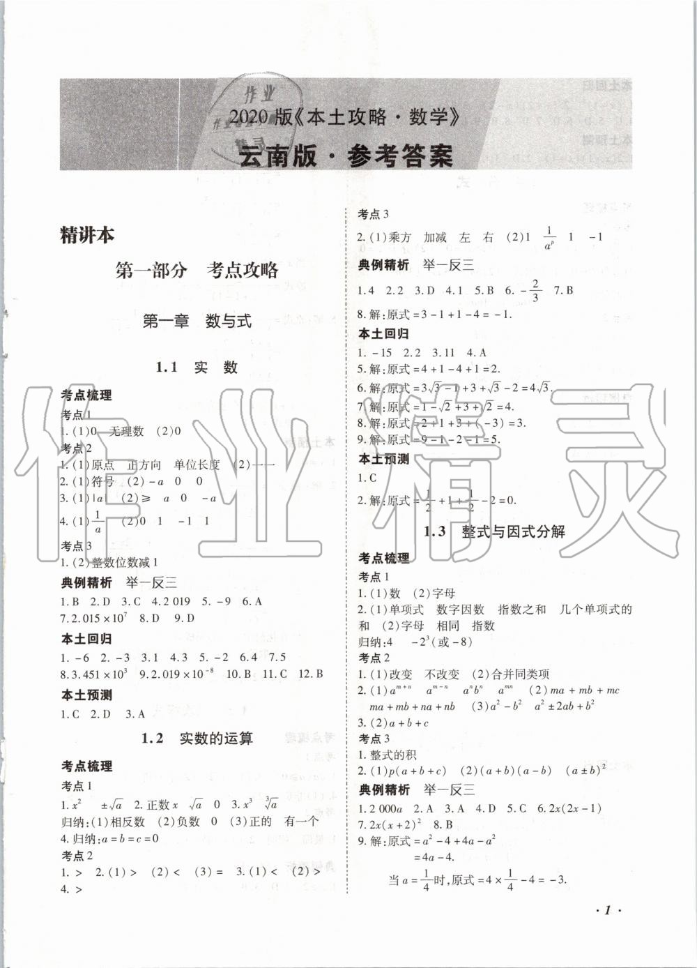 2020年本土攻略精准复习方案九年级数学全一册 第1页