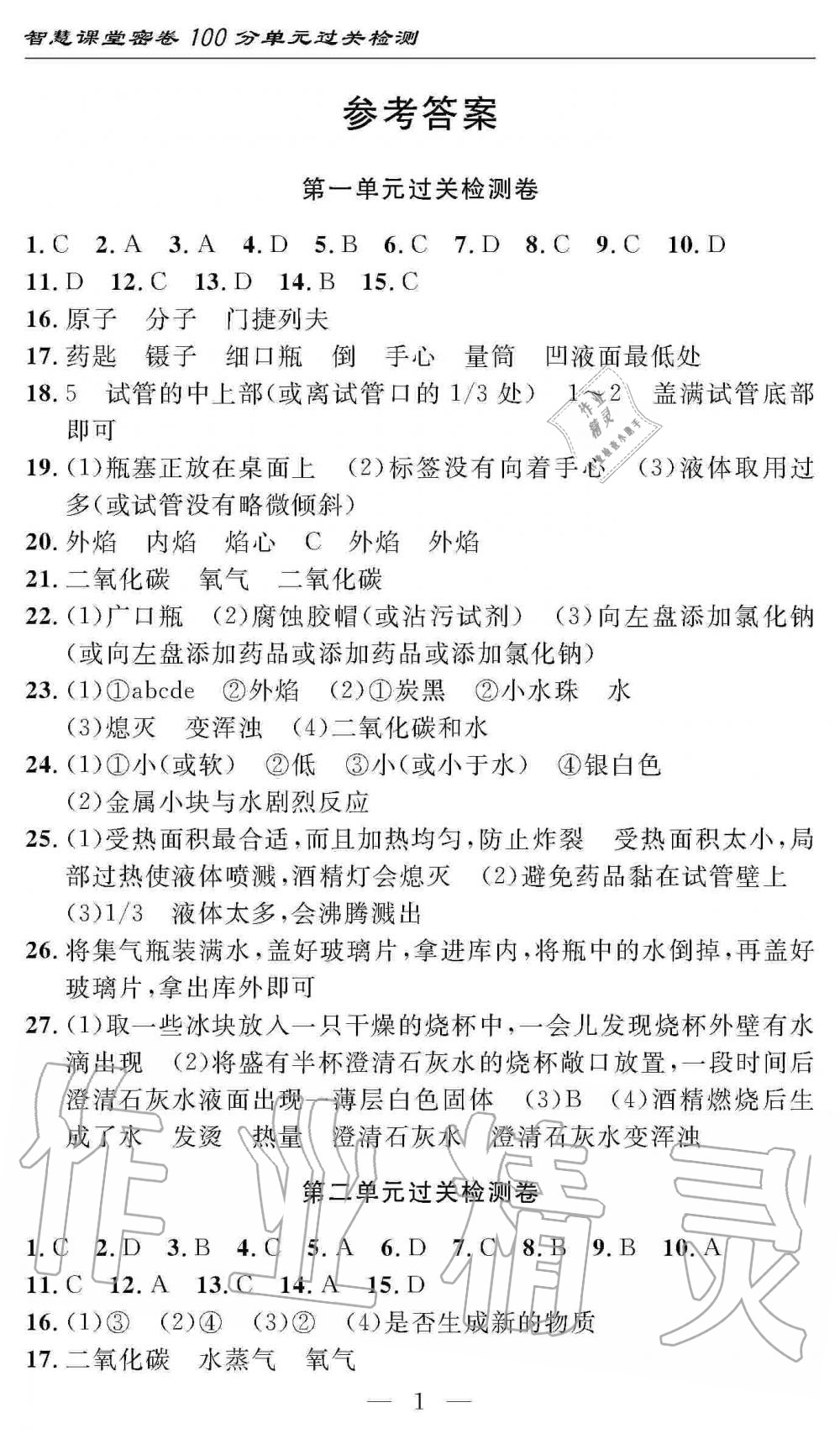 2019年智慧课堂密卷100分单元过关检测九年级化学全一册人教版 第1页