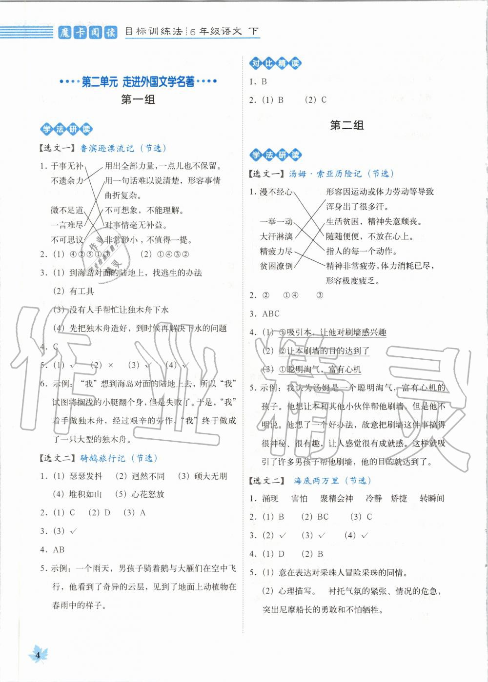 2020年魔卡閱讀目標(biāo)訓(xùn)練法六年級語文下冊人教版 第4頁