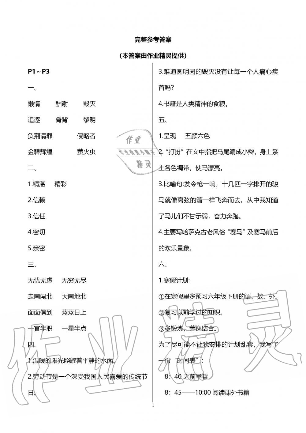 2020年寒假作業(yè)五年級(jí)語(yǔ)文人教版安徽少年兒童出版社 第1頁(yè)