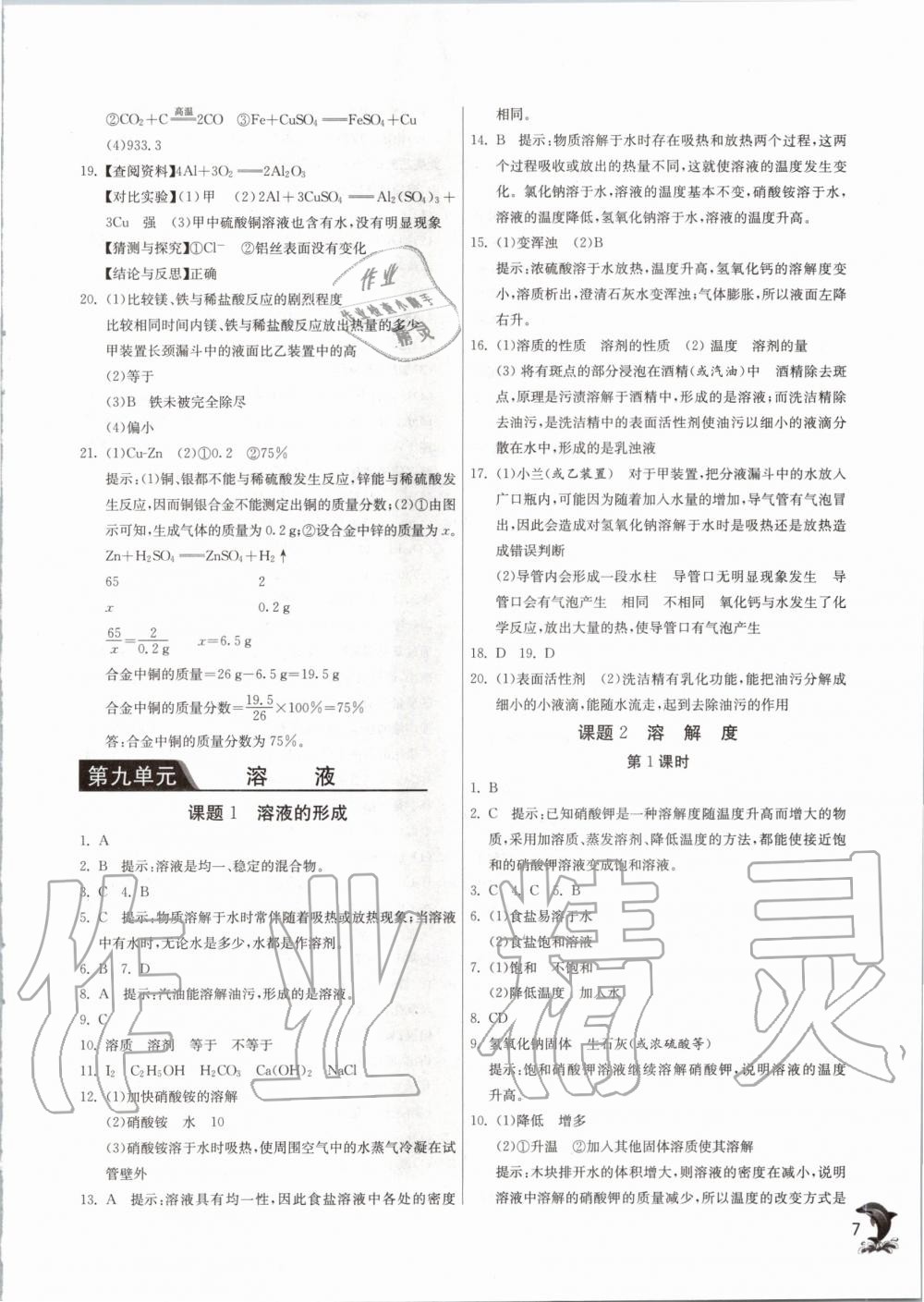 2020年實驗班提優(yōu)訓練九年級化學下冊人教版 第7頁