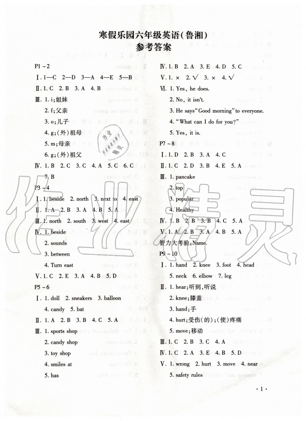 2020年寒假乐园六年级英语鲁湘版河南专用北京教育出版社 第1页