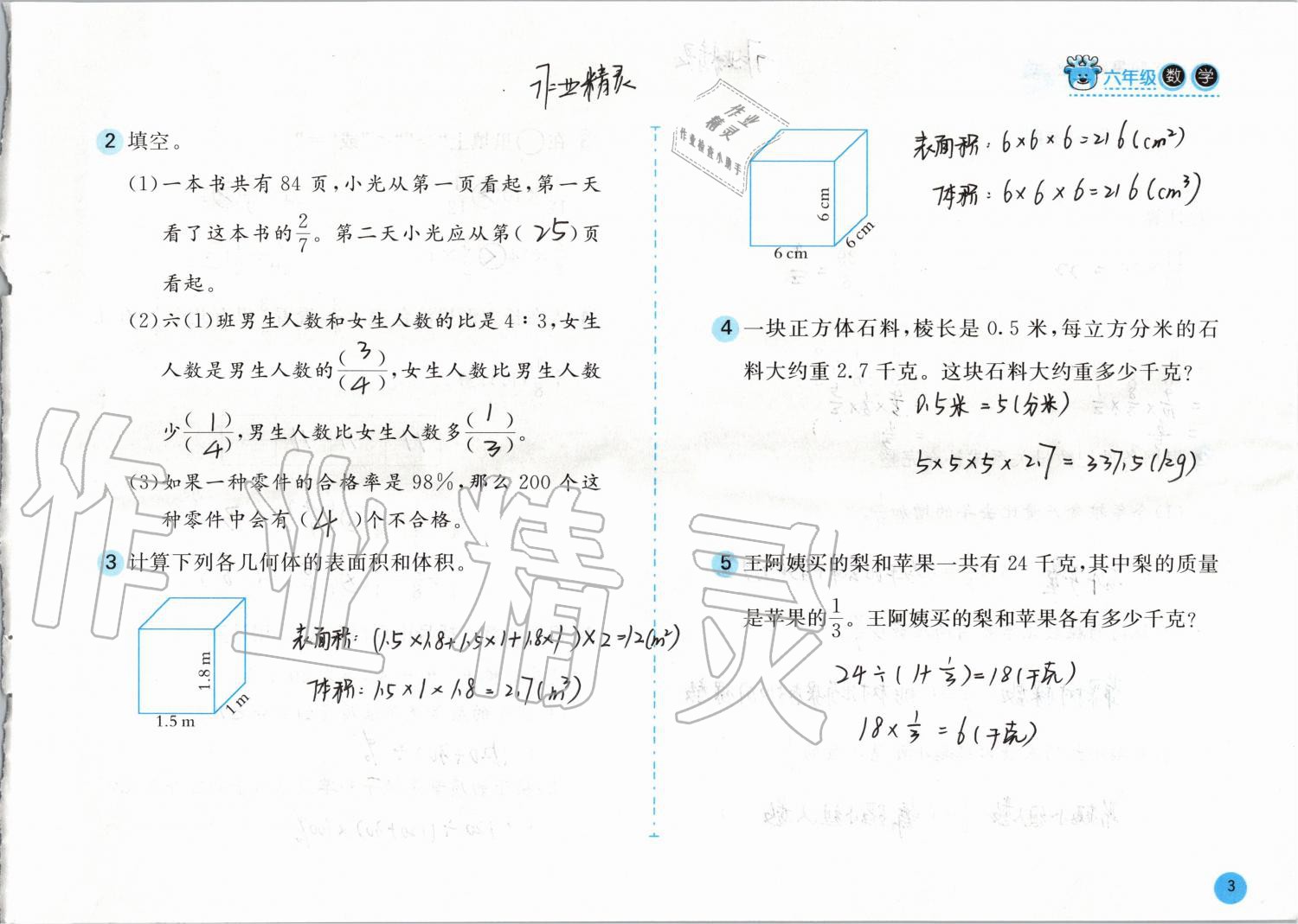 2020年寒假作業(yè)六年級數(shù)學(xué)蘇教版安徽少年兒童出版社 第3頁