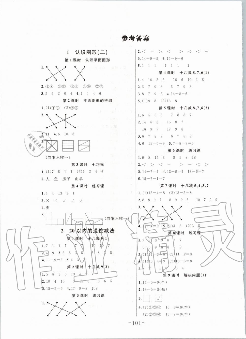 2020年小狀元隨堂作業(yè)一年級(jí)數(shù)學(xué)下冊(cè)人教版 第1頁(yè)