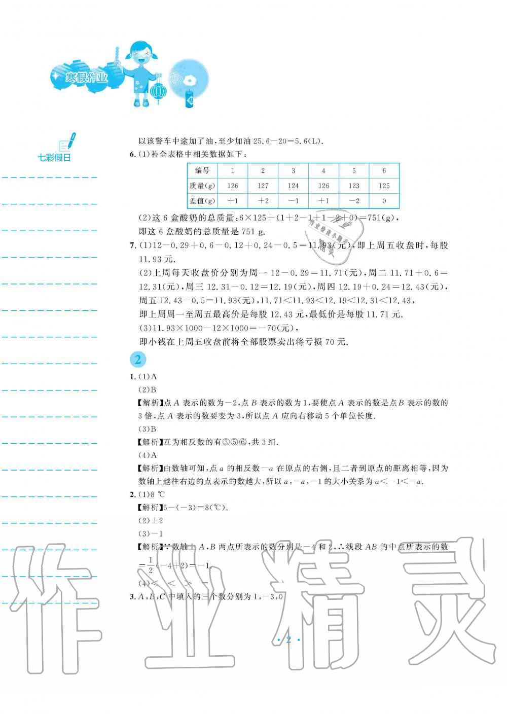 2020年寒假作业七年级数学人教版安徽教育出版社 第2页