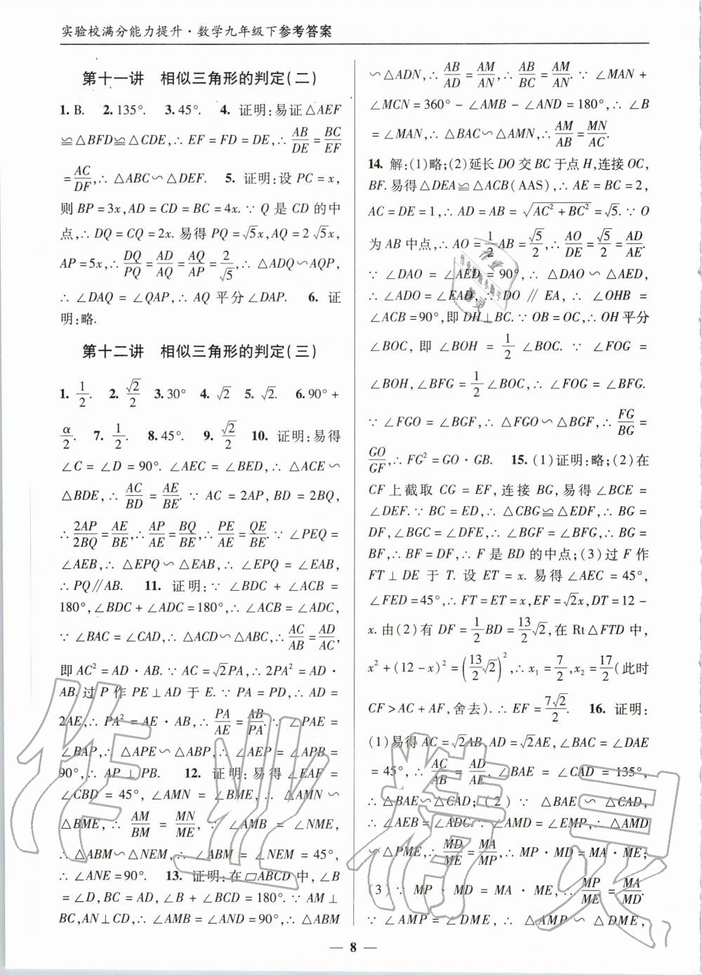 2020年實驗校滿分能力提升九年級數(shù)學下冊 第8頁