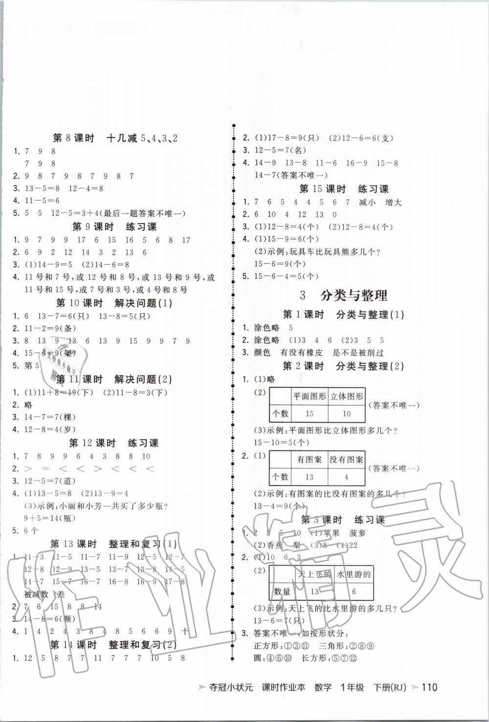 2020年夺冠小状元课时作业本一年级数学下册人教版 第2页