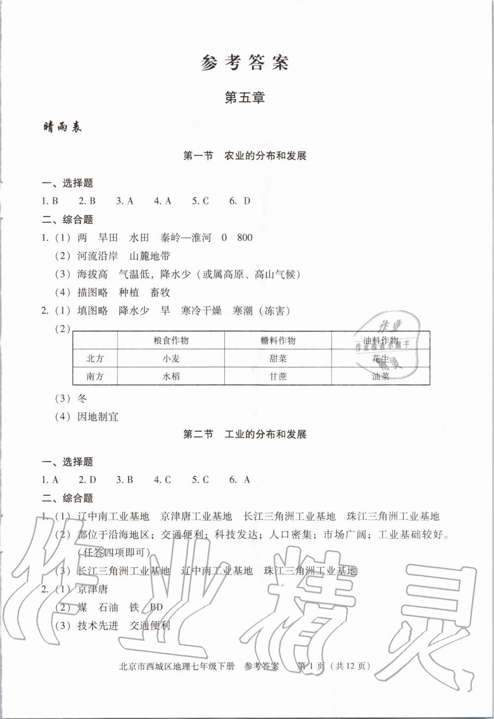 2020年学习探究诊断七年级地理下册人教版 第1页