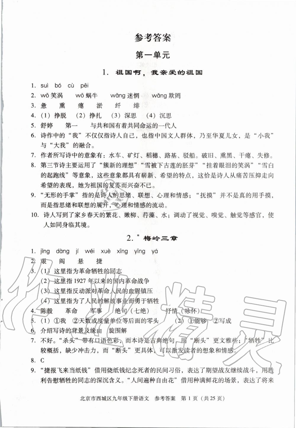 2020年学习探究诊断九年级语文下册人教版 第1页