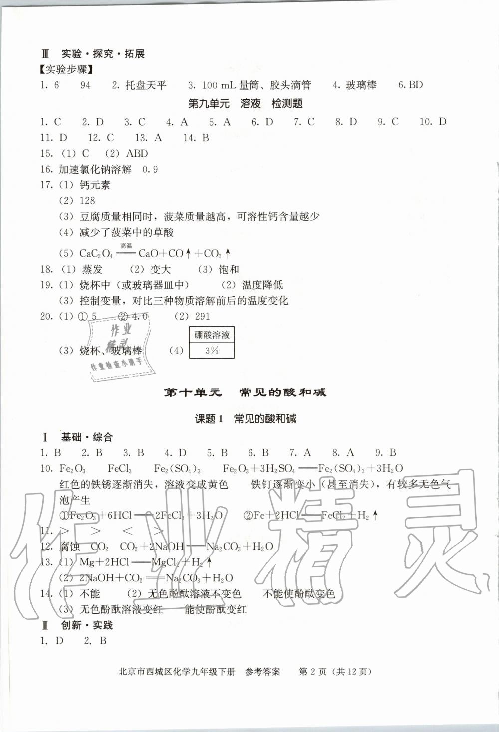 2020年学习探究诊断九年级化学下册人教版 第2页