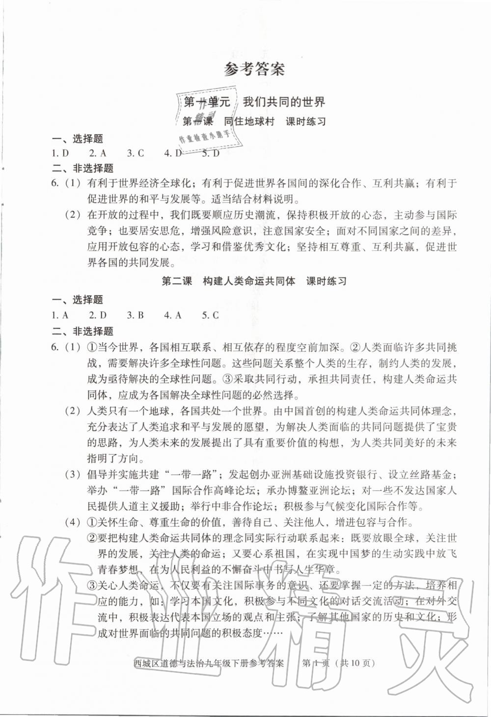 2020年學(xué)習(xí)探究診斷九年級(jí)道德與法治下冊(cè)人教版 第1頁