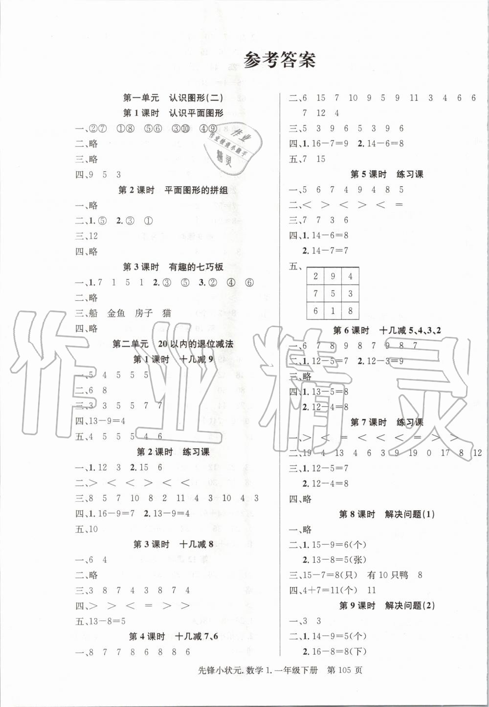 2020年先鋒小狀元一年級(jí)數(shù)學(xué)下冊(cè)人教版 第1頁(yè)