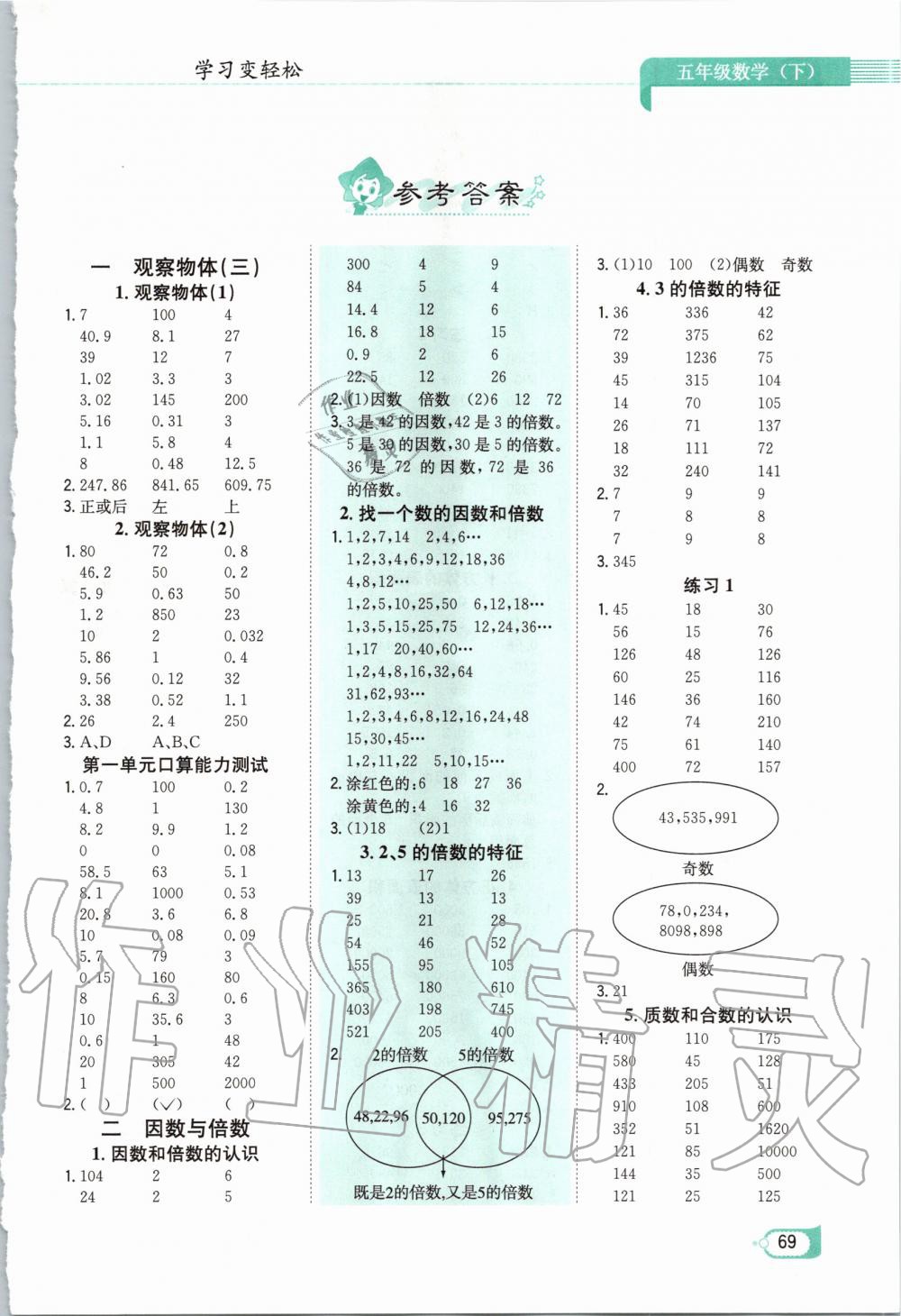 2020年口算一本通五年级数学下册人教版 第1页