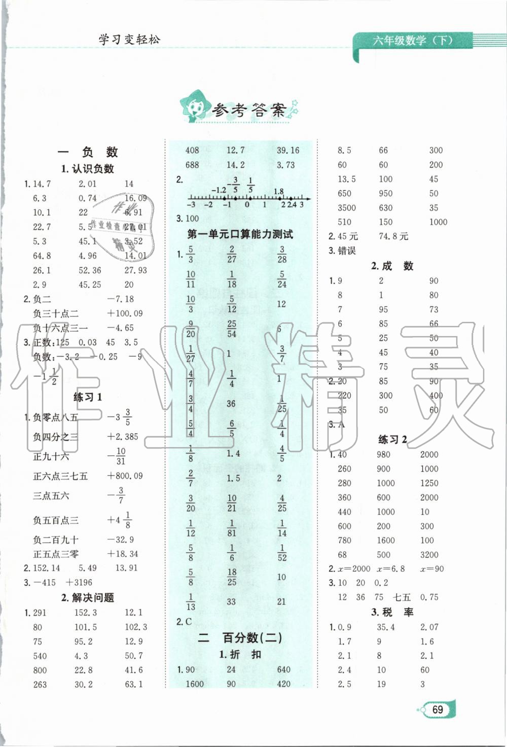 2020年口算一本通六年级数学下册人教版 第1页