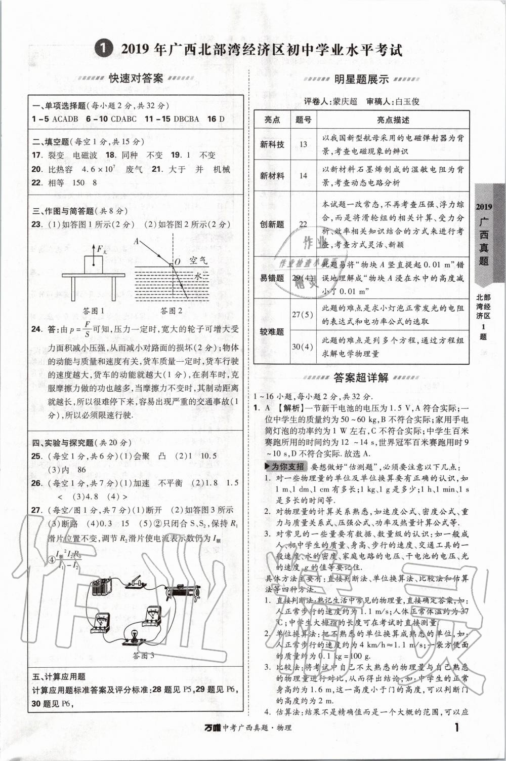 2020年萬唯中考廣西真題物理 第1頁