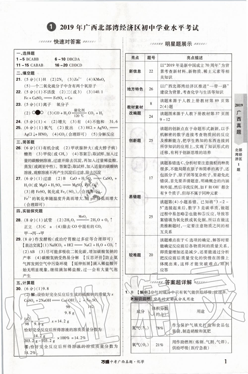2020年萬唯中考廣西真題化學 第1頁