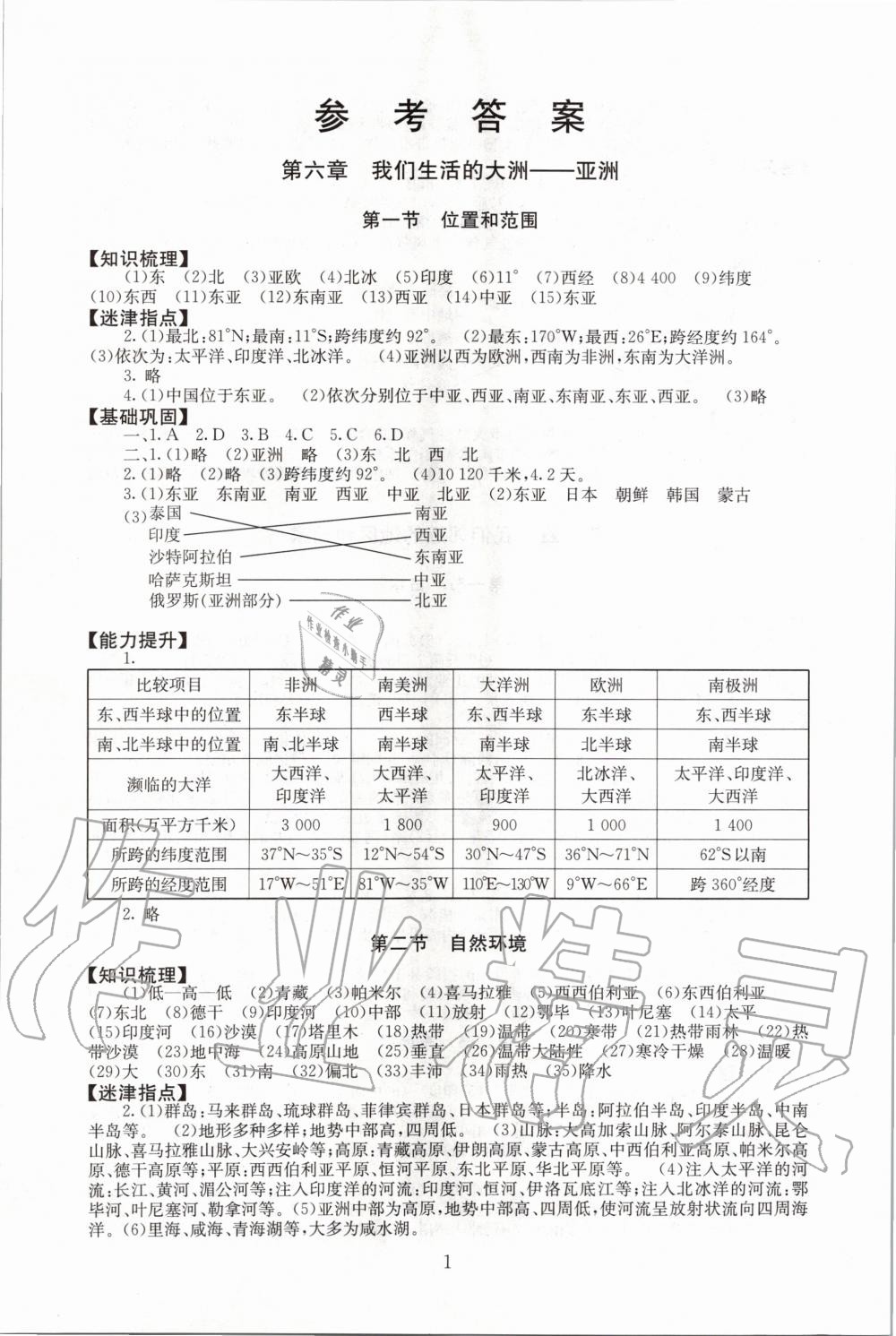 2020年海淀名师伴你学同步学练测七年级地理下册人教版 第1页